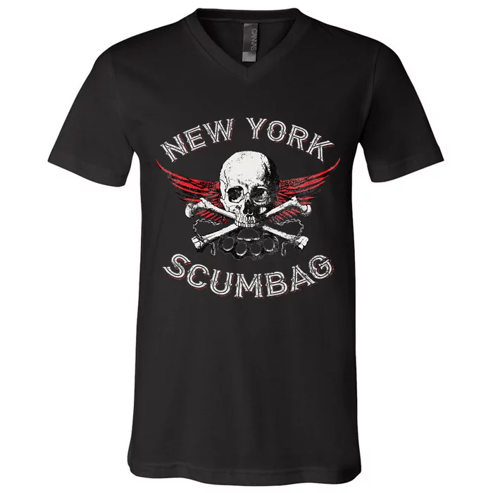 Funny New York Scumbag Vintage Distressed Biker Style V-Neck T-Shirt