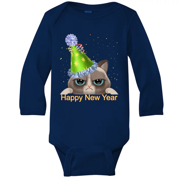 Funny New YearS Eve Cat Party Hat Baby Long Sleeve Bodysuit