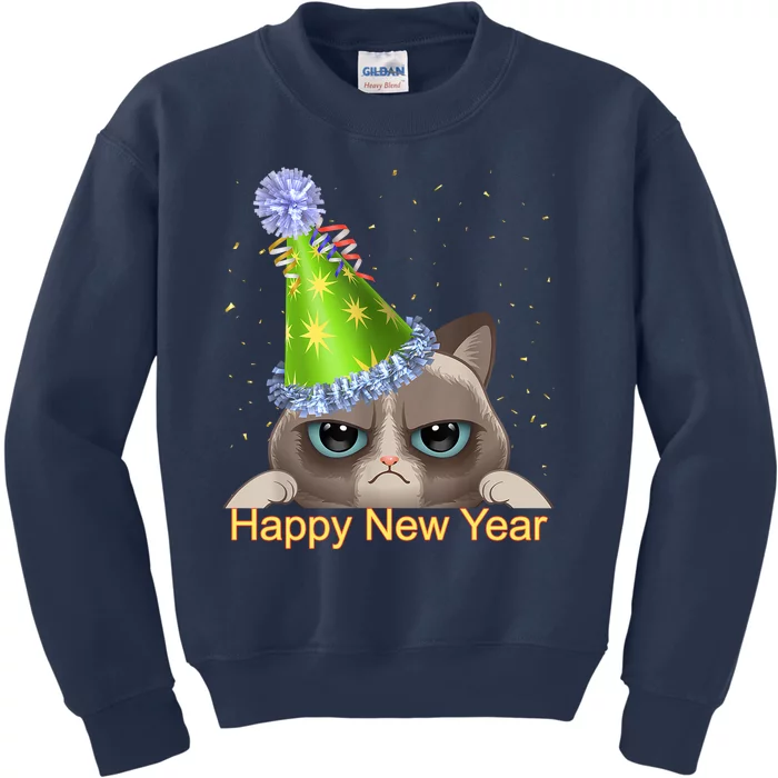 Funny New YearS Eve Cat Party Hat Kids Sweatshirt