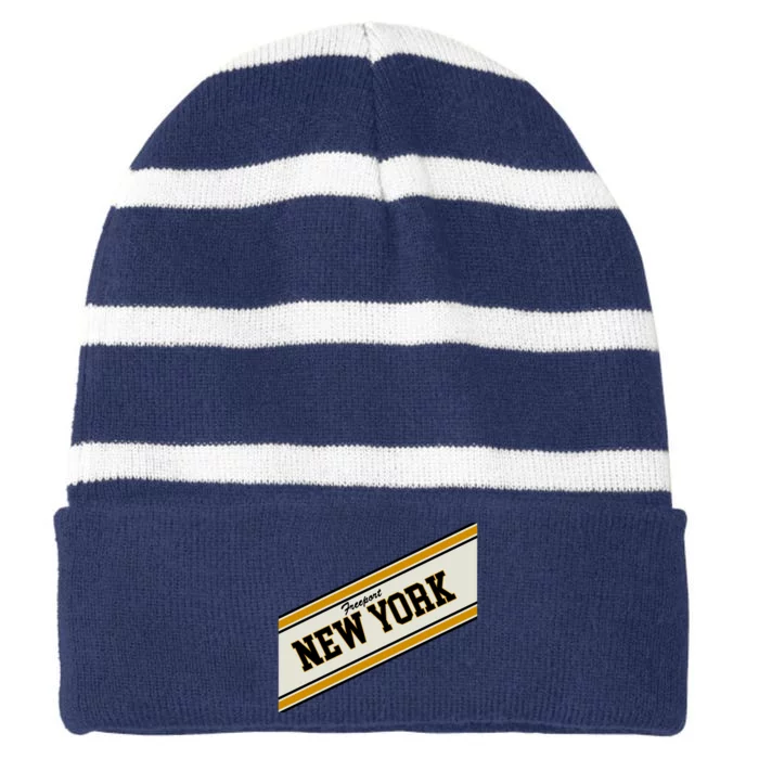 Freeport New York Varsity Logo Striped Beanie with Solid Band