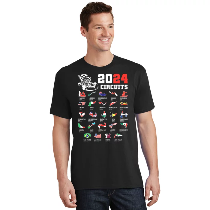 Formula One 2024 Calendar For Race Car Fan Circuits Race T-Shirt