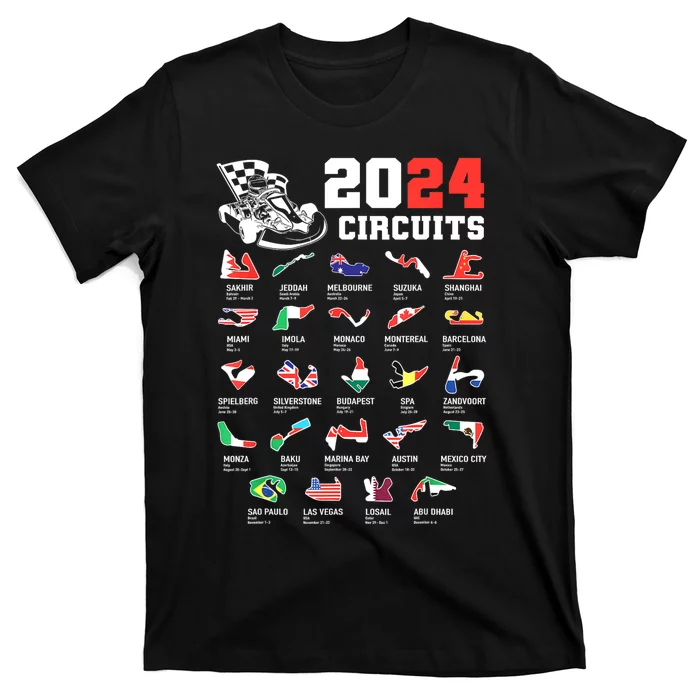 Formula One 2024 Calendar For Race Car Fan Circuits Race T-Shirt