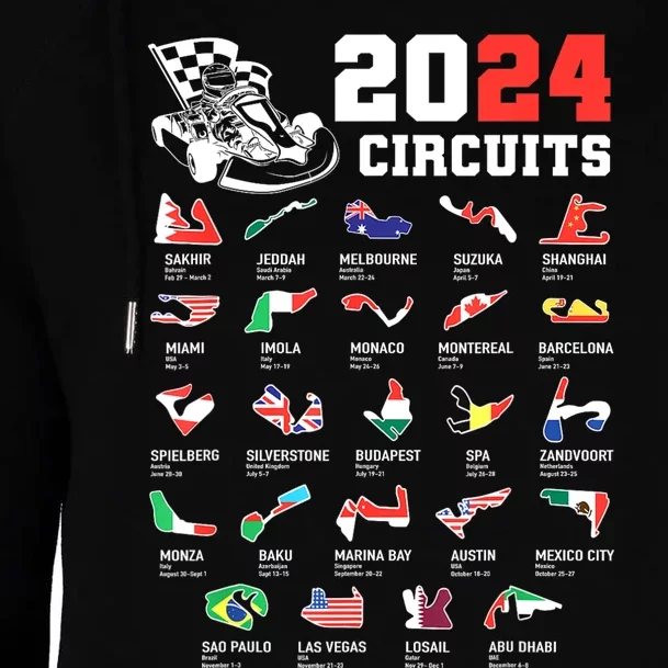 Formula One 2024 Calendar For Race Car Fan Circuits Race Womens Funnel Neck Pullover Hood