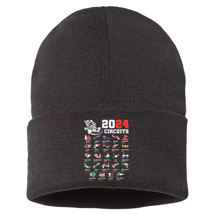 Formula One 2024 Calendar For Race Car Fan Circuits Race Sustainable Knit Beanie