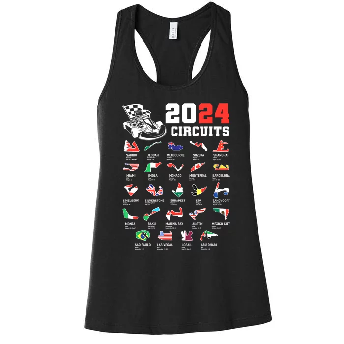 Formula One 2024 Calendar For Race Car Fan Circuits Race Women's Racerback Tank