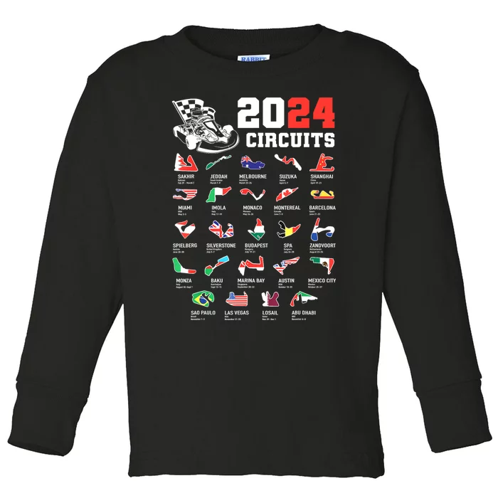 Formula One 2024 Calendar For Race Car Fan Circuits Race Toddler Long Sleeve Shirt