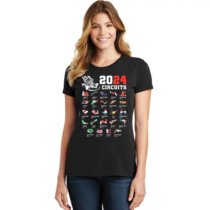 Formula One 2024 Calendar For Race Car Fan Circuits Race Women's T-Shirt