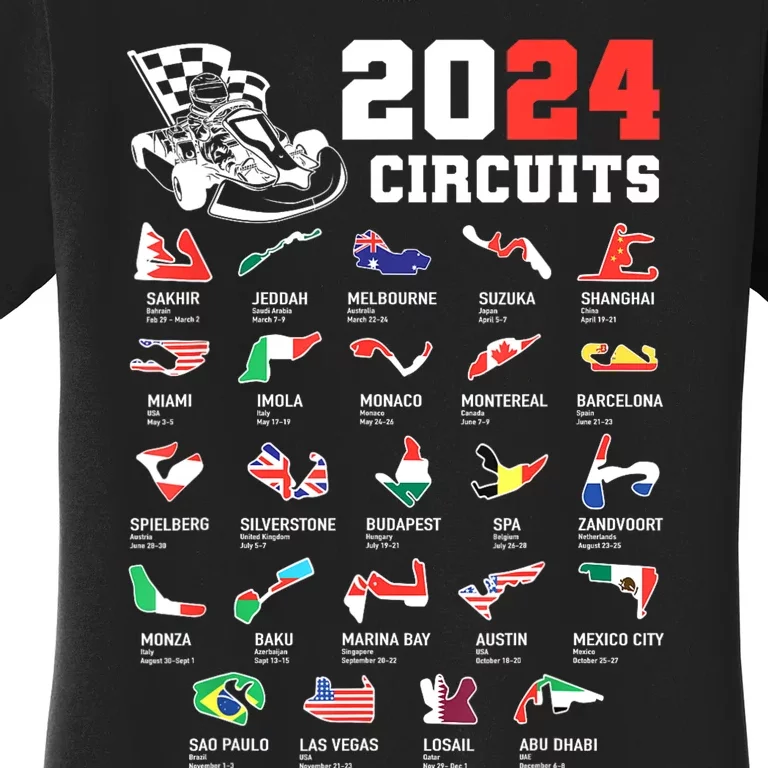 Formula One 2024 Calendar For Race Car Fan Circuits Race Women's T-Shirt