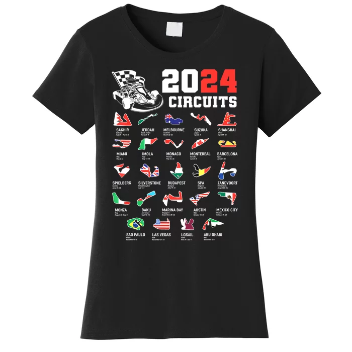 Formula One 2024 Calendar For Race Car Fan Circuits Race Women's T-Shirt