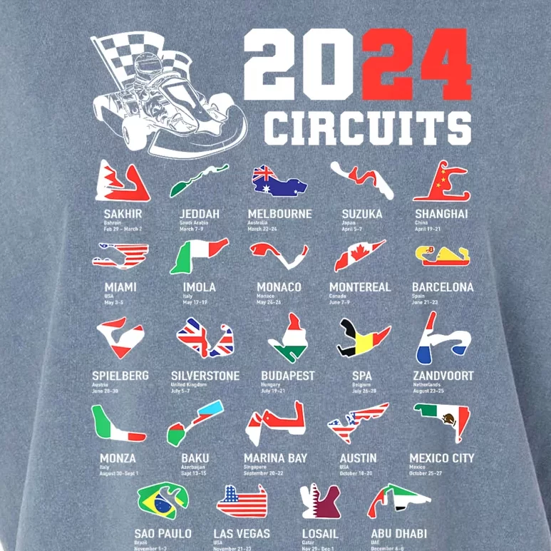 Formula One 2024 Calendar For Race Car Fan Circuits Race Garment-Dyed Women's Muscle Tee