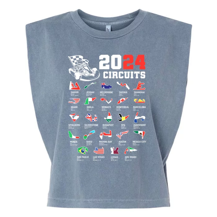 Formula One 2024 Calendar For Race Car Fan Circuits Race Garment-Dyed Women's Muscle Tee