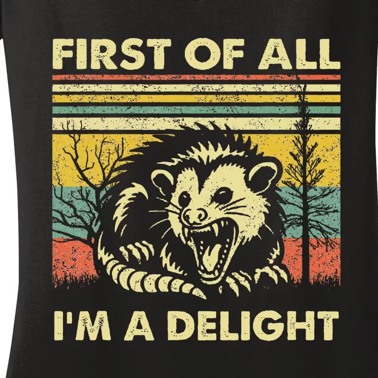 First Of All IM A Delight Sarcastic Angry Opossum Lover Women's V-Neck T-Shirt