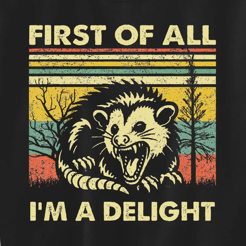 First Of All IM A Delight Sarcastic Angry Opossum Lover Kids Sweatshirt