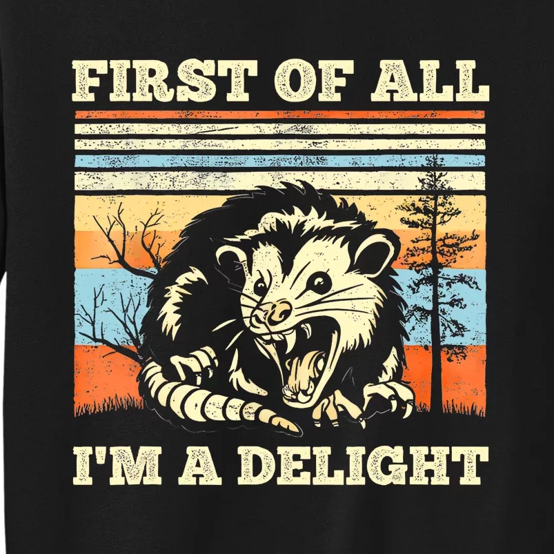 First Of All Im A Delight Sarcastic Angry Opossum Possum Tall Sweatshirt