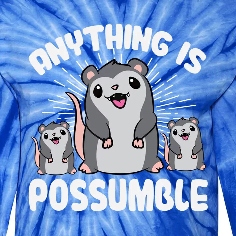 Funny Opossum Anything Is Possumble Cute Possum Family Cool Gift Tie-Dye Long Sleeve Shirt