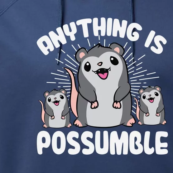 Funny Opossum Anything Is Possumble Cute Possum Family Cool Gift Performance Fleece Hoodie