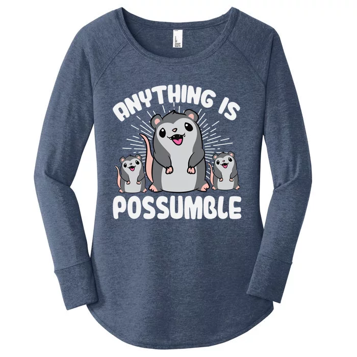 Funny Opossum Anything Is Possumble Cute Possum Family Cool Gift Women's Perfect Tri Tunic Long Sleeve Shirt