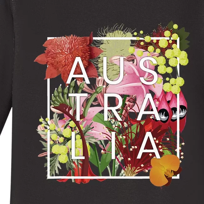 Flowers Of Australia Word Art Australian Pride Baby Long Sleeve Bodysuit