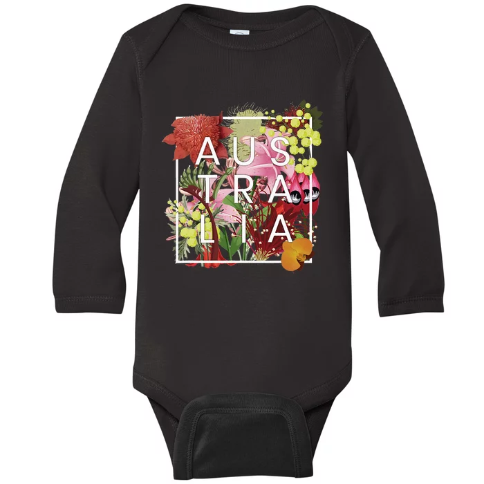 Flowers Of Australia Word Art Australian Pride Baby Long Sleeve Bodysuit