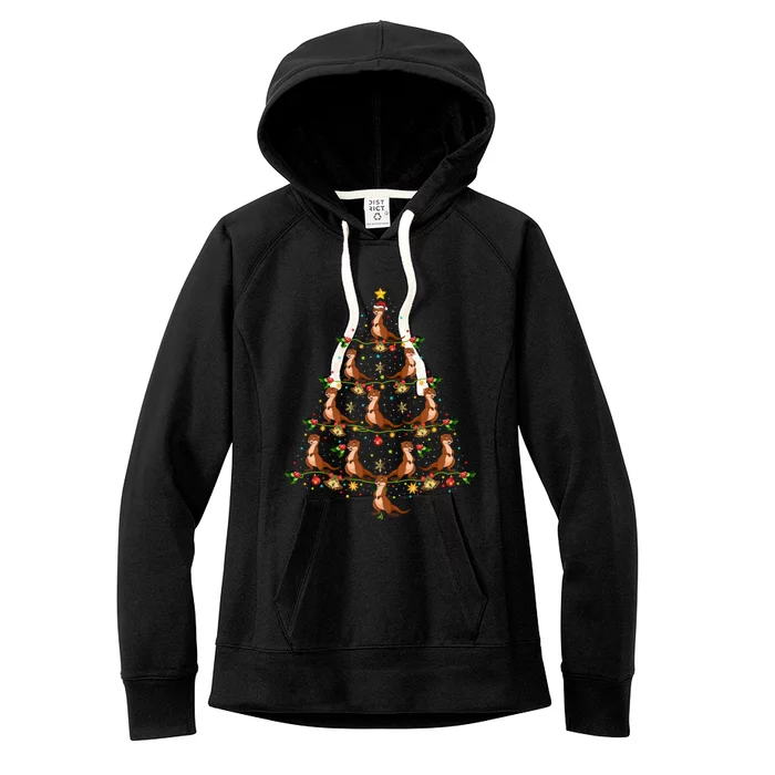 Funny Otters Animal Xmas Tree Gift Santa Hat Otter Christmas Gift Women's Fleece Hoodie