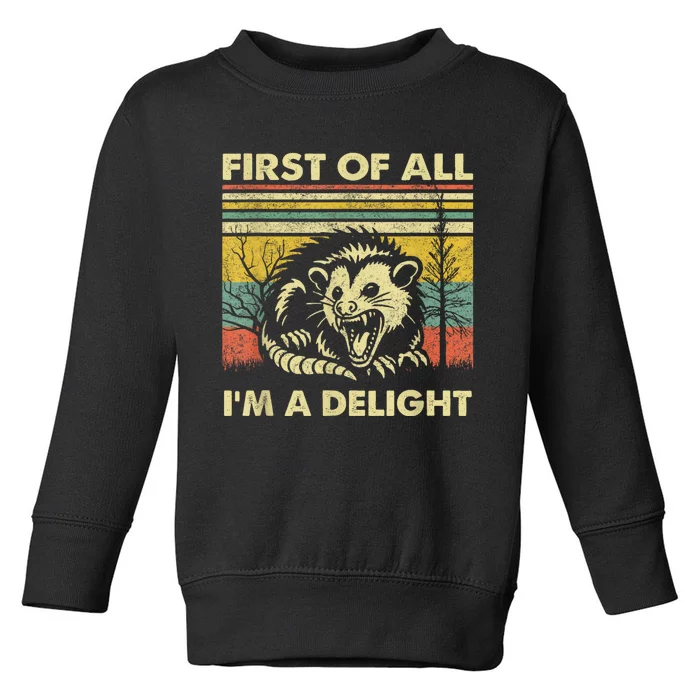 First Of All IM A Delight Sarcastic Angry Opossum Lover Toddler Sweatshirt