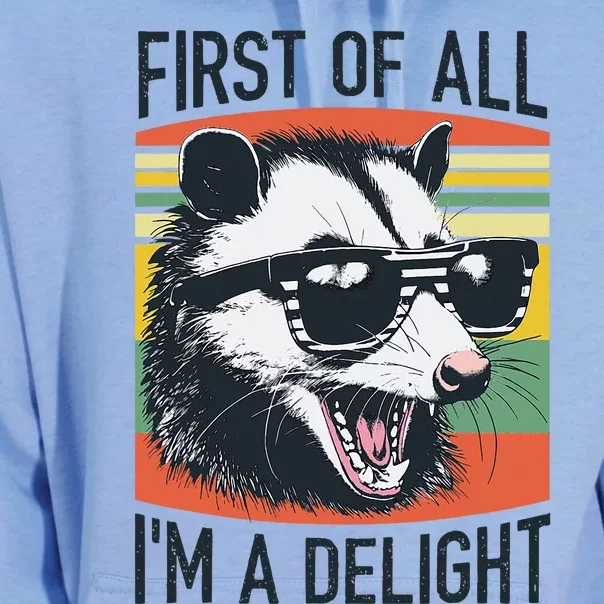 First Of All IM A Delight Funny Screaming Opossum Possum Unisex Surf Hoodie