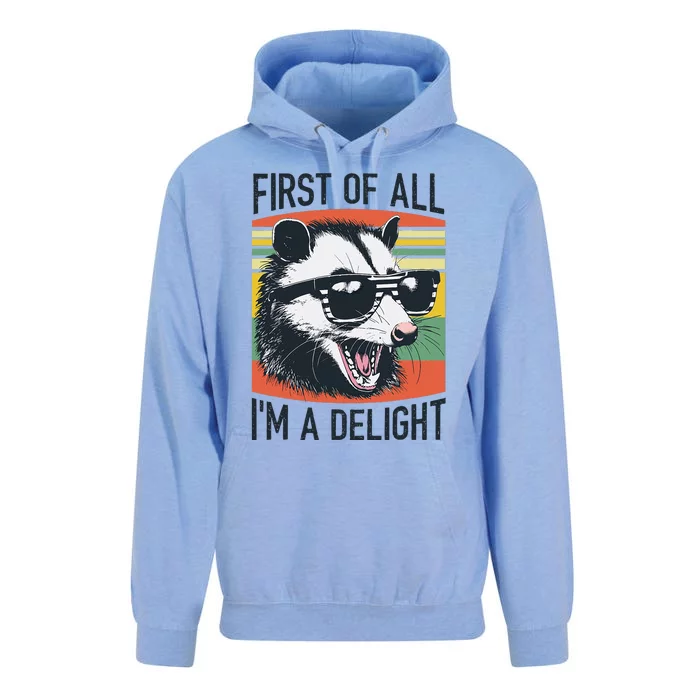 First Of All IM A Delight Funny Screaming Opossum Possum Unisex Surf Hoodie