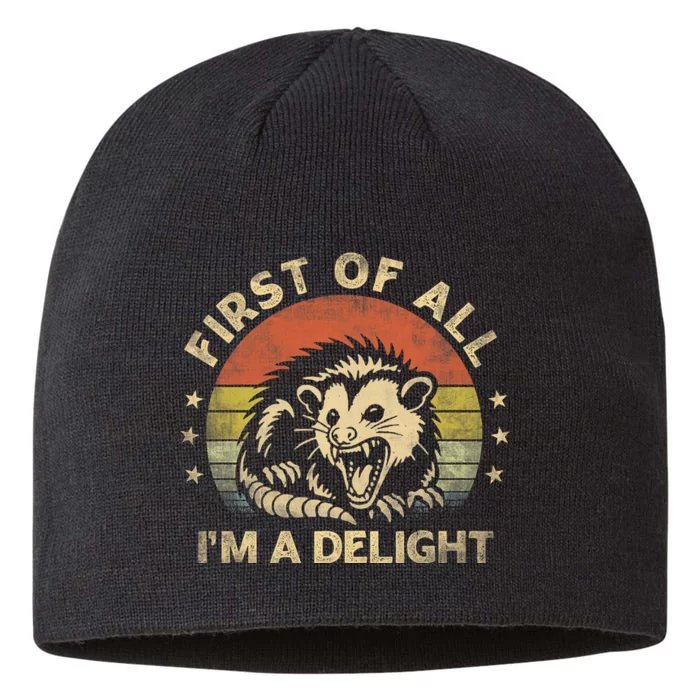 First Of All IM A Delight Sarcastic Angry Opossum Lover 8 1/2in Sustainable Knit Beanie