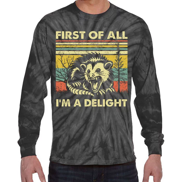 First Of All IM A Delight Sarcastic Angry Opossum Lover Tie-Dye Long Sleeve Shirt