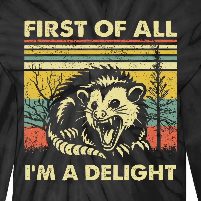 First Of All IM A Delight Sarcastic Angry Opossum Lover Tie-Dye Long Sleeve Shirt