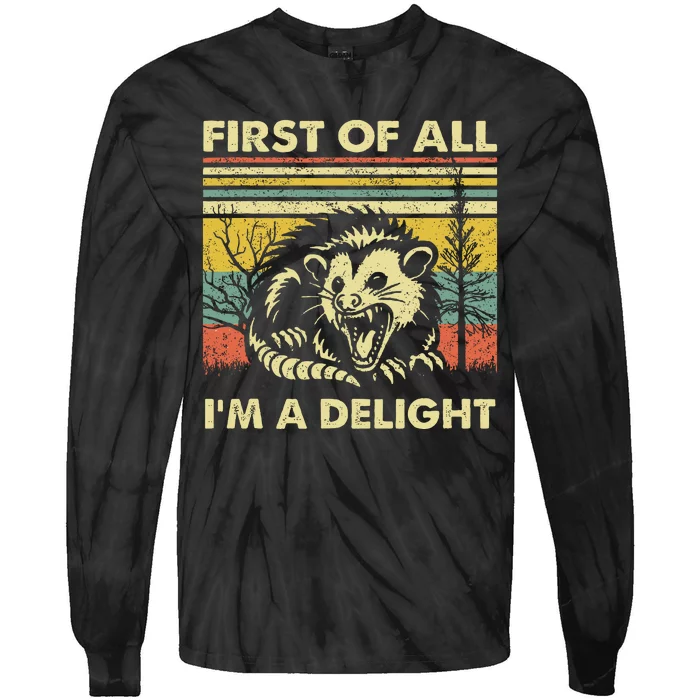 First Of All IM A Delight Sarcastic Angry Opossum Lover Tie-Dye Long Sleeve Shirt