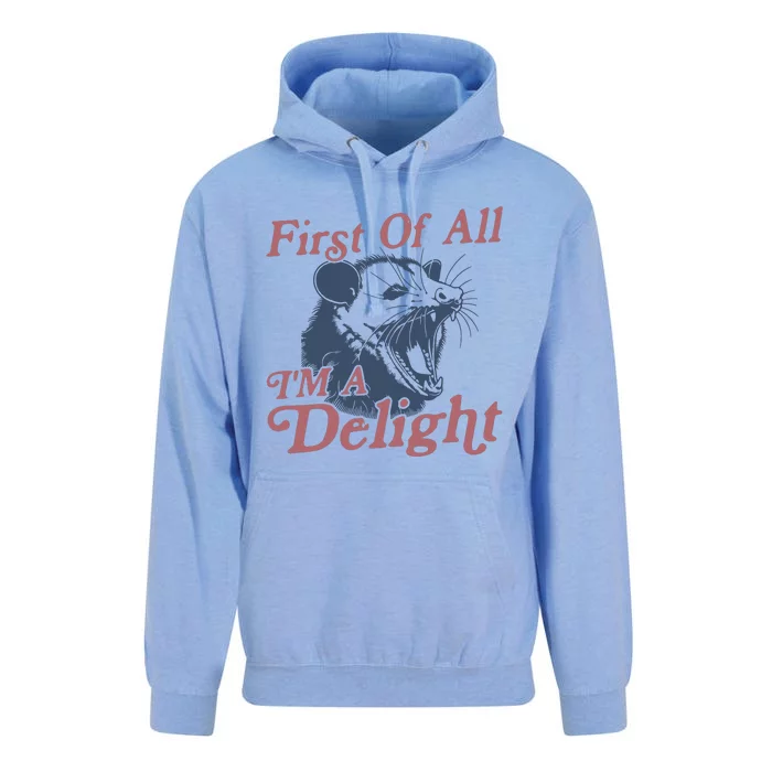 First Of All IM A Delight Sarcastic Angry Opossum Possum Unisex Surf Hoodie