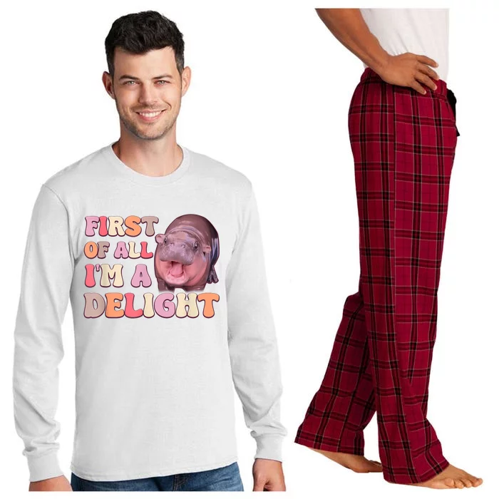 First Of All IM A Delight Moodeng Funny Meme Saying Long Sleeve Pajama Set