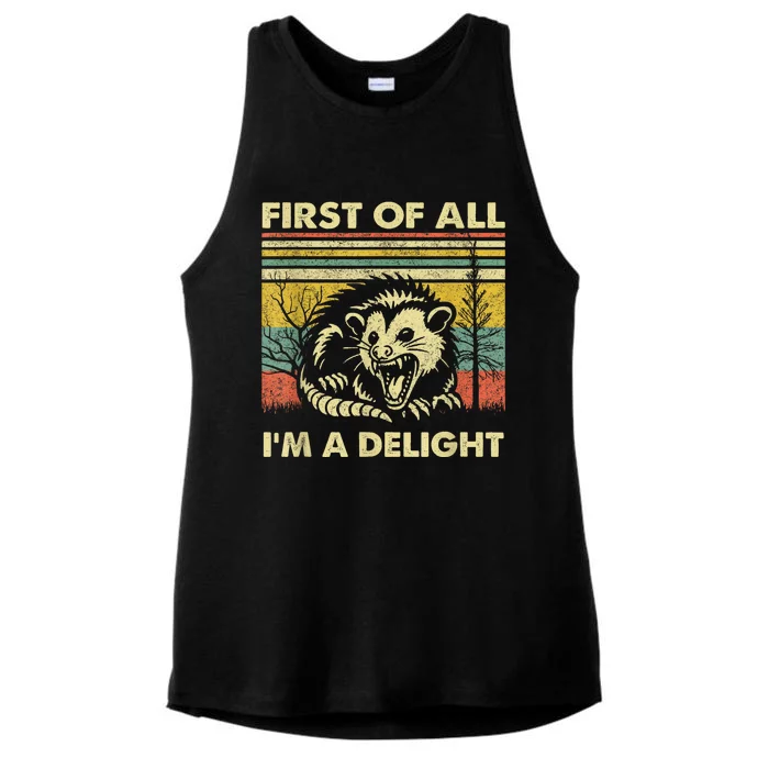 First Of All IM A Delight Sarcastic Angry Opossum Possum Ladies Tri-Blend Wicking Tank