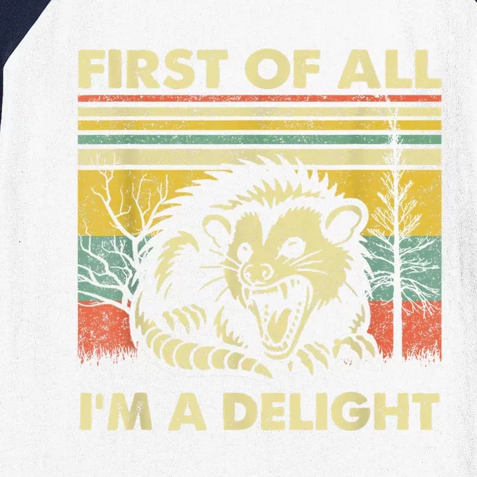 First Of All IM A Delight Sarcastic Angry Opossum Possum Baseball Sleeve Shirt