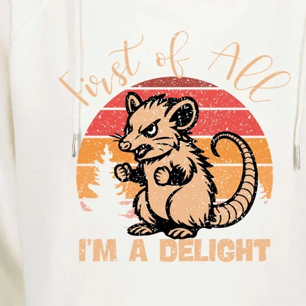 First Of All IM A Delight Sarcastic Angry Opossum Possum Gift Womens Funnel Neck Pullover Hood