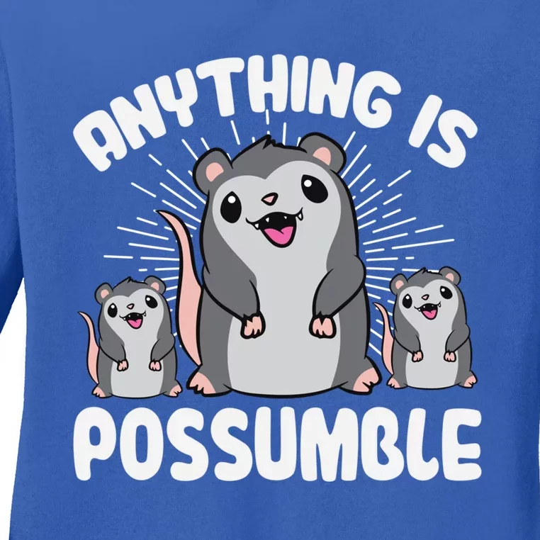 Funny Opossum Anything Is Possumble Cute Possum Family Gift Ladies Long Sleeve Shirt