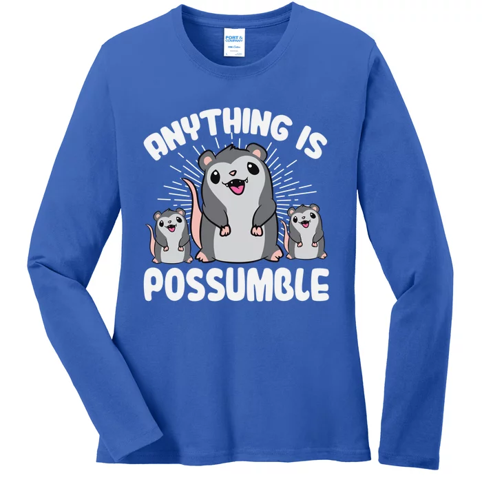 Funny Opossum Anything Is Possumble Cute Possum Family Gift Ladies Long Sleeve Shirt