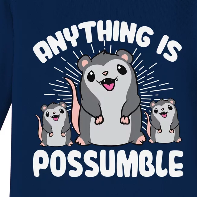 Funny Opossum Anything Is Possumble Cute Possum Family Gift Baby Long Sleeve Bodysuit