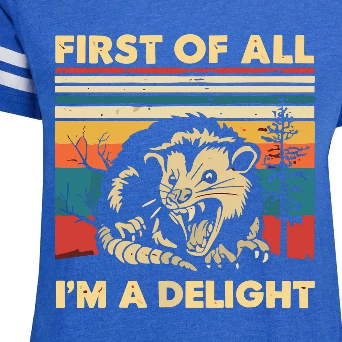 First Of All IM A Delight Sarcastic Angry Opossum Possum Enza Ladies Jersey Football T-Shirt