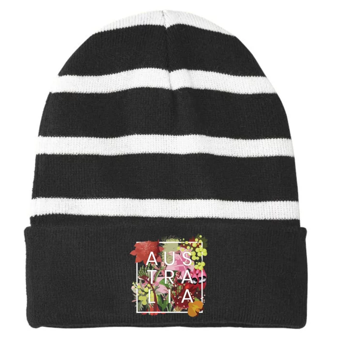 Flowers Of Australia Word Art Australian Pride Striped Beanie with Solid Band