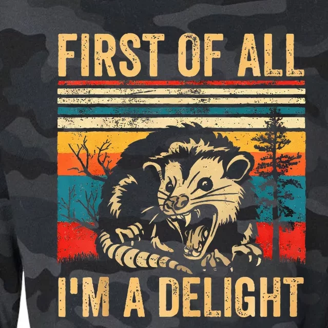 First Of All IM A Delight Sarcastic Angry Opossum Possum Cropped Pullover Crew