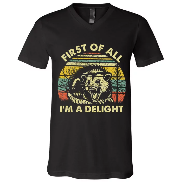 First Of All IM A Delight Sarcastic Angry Opossum Possum Gift V-Neck T-Shirt