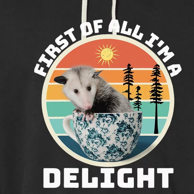 First Of All IM A Delight Sarcastic Angry Opossum Possum Garment-Dyed Fleece Hoodie