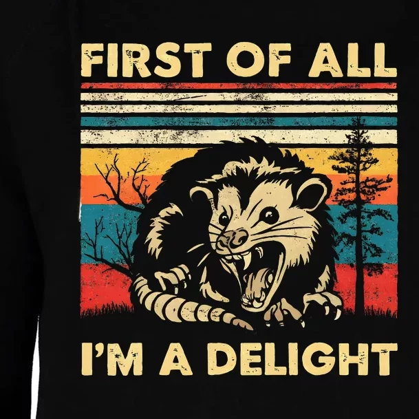 First Of All IM A Delight Sarcastic Angry Opossum Possum Womens Funnel Neck Pullover Hood