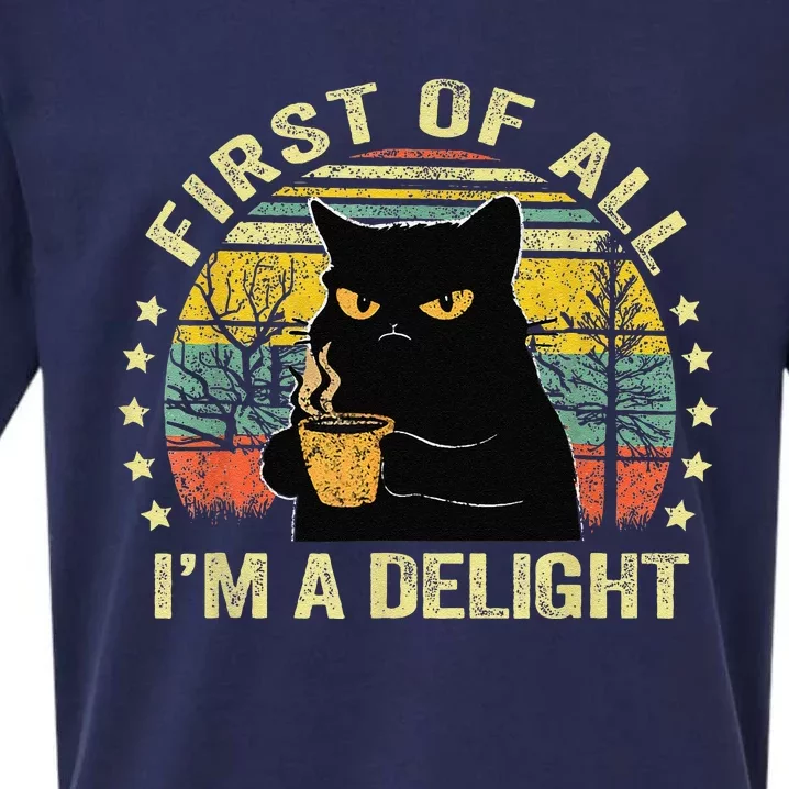 First Of All IM A Delight Sarcastic Angry Cat Coffee Lover Gift Sueded Cloud Jersey T-Shirt