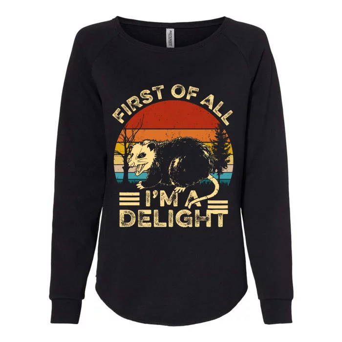 First Of All IM A Delight Sarcastic Angry Opossum Lover Womens California Wash Sweatshirt