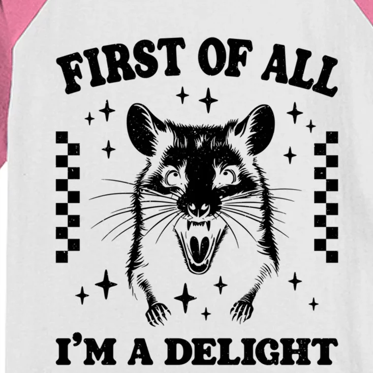 First Of All IM A Delight Sarcastic Angry Opossum Kids Colorblock Raglan Jersey