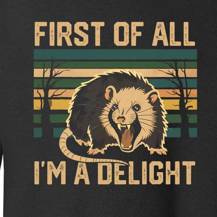 First Of All IM A Delight Sarcastic Angry Opossum Possum Toddler Sweatshirt