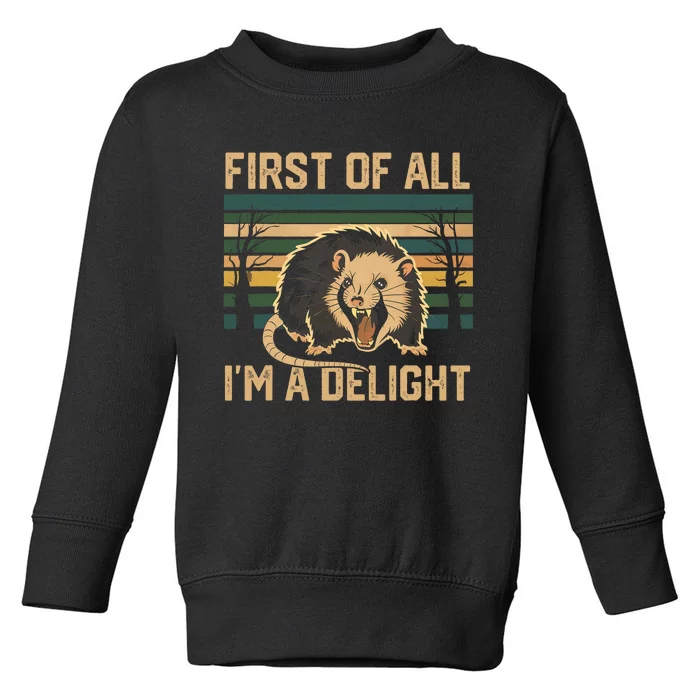 First Of All IM A Delight Sarcastic Angry Opossum Possum Toddler Sweatshirt